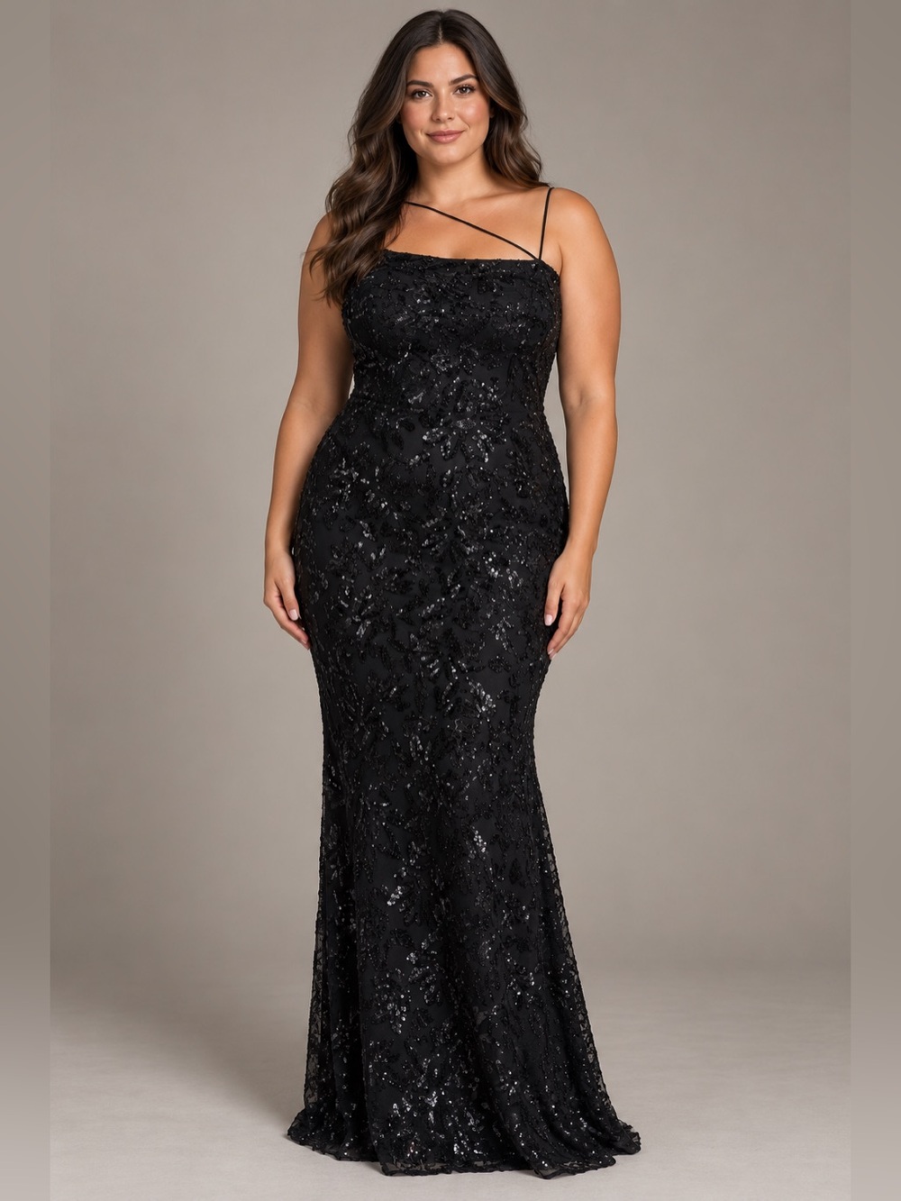 Windsor Black Sequin Strappy Maxi Gown size L